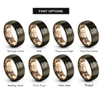 font options for inside engraving on gunmetal & rose gold candle trio rings