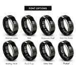 font options for inside engraving on black & silver candlestick chart rings