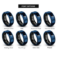 font options for inside engraving on black & blue candy cane stripes rings