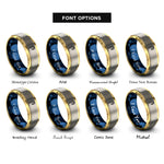 font options for inside engraving on gold & blue & silver candy cane stripes rings