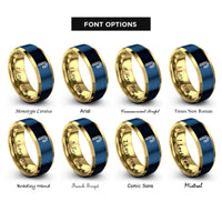 font options for inside engraving on gold & blue candy cane stripes rings