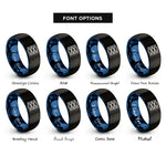 font options for inside engraving on black & blue candy eggs rings