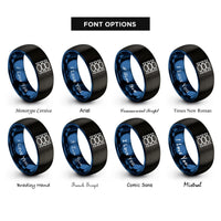 font options for inside engraving on black & blue candy eggs rings