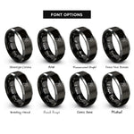 font options for inside engraving on black & silver canoe carry silhouette rings