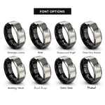 font options for inside engraving on black & silver canoe carry silhouette rings