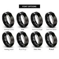 font options for inside engraving on black & silver canoe paddles rings