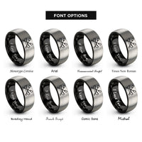 font options for inside engraving on black & silver canoe paddles crossed rings