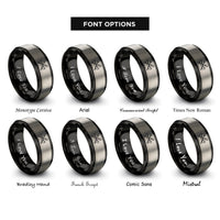 font options for inside engraving on black & gray canoe paddles crossed rings