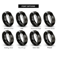 font options for inside engraving on black & grey canoe paddles crossed rings