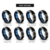 font options for inside engraving on black & blue & gray canoeist canoe paddling rings
