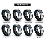 font options for inside engraving on black & blue & grey canoeist canoe paddling rings