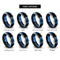 font options for inside engraving on blue & gray canoeist canoe paddling rings
