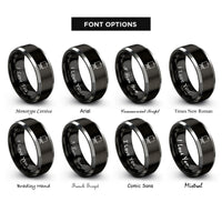 font options for inside engraving on black & gray canvas on easel rings