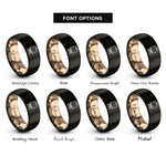 font options for inside engraving on black & rose gold canvas on easel rings