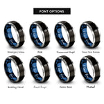 font options for inside engraving on black & blue & gray capacitor symbol rings