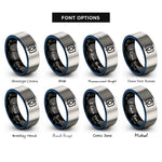 font options for inside engraving on black & blue & grey capacitor symbol rings