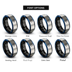 font options for inside engraving on black & blue & silver capacitor symbol rings