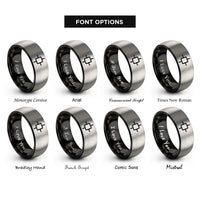 font options for inside engraving on black & grey capacitor symbol rings