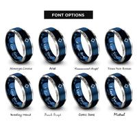 font options for inside engraving on blue & gray capacitor symbol rings