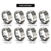 font options for inside engraving on grey capacitor symbol rings