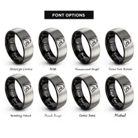 font options for inside engraving on black & silver cape wave rings