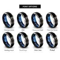 font options for inside engraving on black & blue & grey capricorn rings