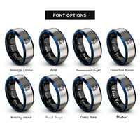font options for inside engraving on black & blue & gray capricorn rings