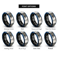 font options for inside engraving on black & blue & silver capricornus rings