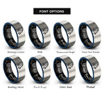 font options for inside engraving on black & blue & grey capricornus rings