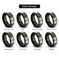 font options for inside engraving on black & silver captain bars rings