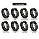 font options for inside engraving on black & silver car battery rings