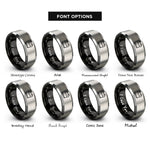 font options for inside engraving on black & silver car battery rings