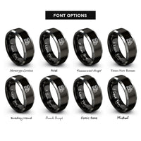 font options for inside engraving on black & silver car carrier truck rings