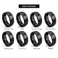 font options for inside engraving on black car carrier truck rings