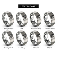 font options for inside engraving on grey car carrier truck rings