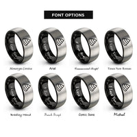 font options for inside engraving on black & gray caramel swirl rings