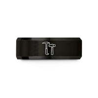 tungsten ring with engraving – black tungsten piton hammer wedding band