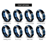 font options for inside engraving on blue & gray carbon capture icon rings