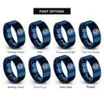 font options for inside engraving on blue carbon capture icon rings