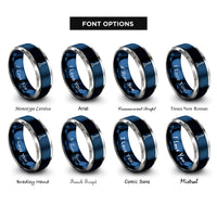 font options for inside engraving on blue & silver cardinal mark symbols rings