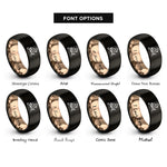 font options for inside engraving on black & rose gold cardinal on branch rings