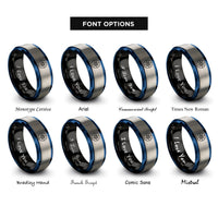 font options for inside engraving on black & blue & grey cardinal points rings