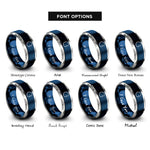 font options for inside engraving on blue & silver cardioid equation rings