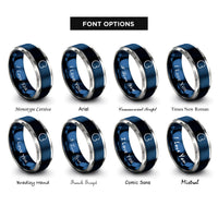 font options for inside engraving on blue & silver cardioid equation rings
