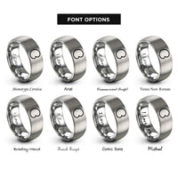 font options for inside engraving on grey cardioid equation rings
