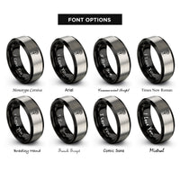 font options for inside engraving on black & silver carnation single bloom rings