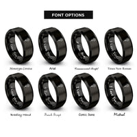 font options for inside engraving on black carnation single bloom rings