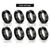font options for inside engraving on black & silver carpenter saw blade rings