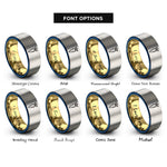 font options for inside engraving on gold & blue & gray carrot pattern rings