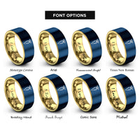 font options for inside engraving on gold & blue carrot pattern rings